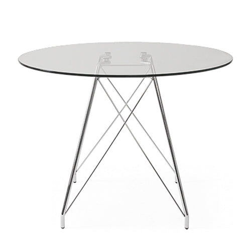 Design Tisch, Tischplatte Glas, Gestell Metall, Ø 110 cm