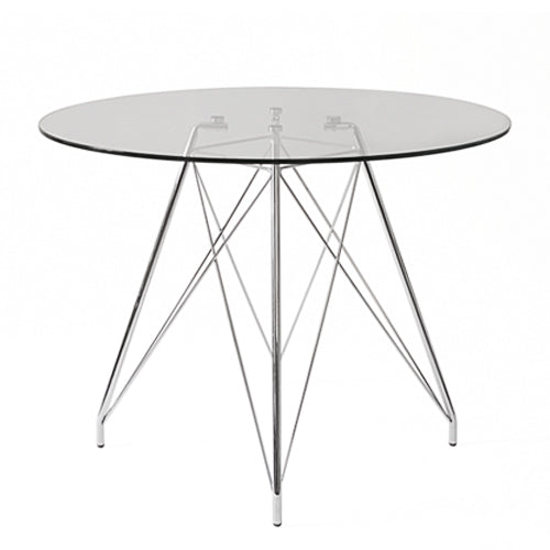 Design Tisch, Tischplatte Glas, Gestell Metall, Ø 110 cm