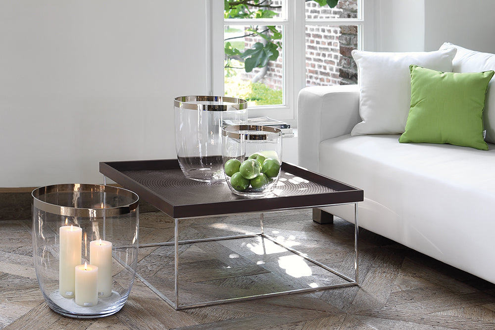 Couchtisch Eiche braun, Beistelltisch braun verchromt