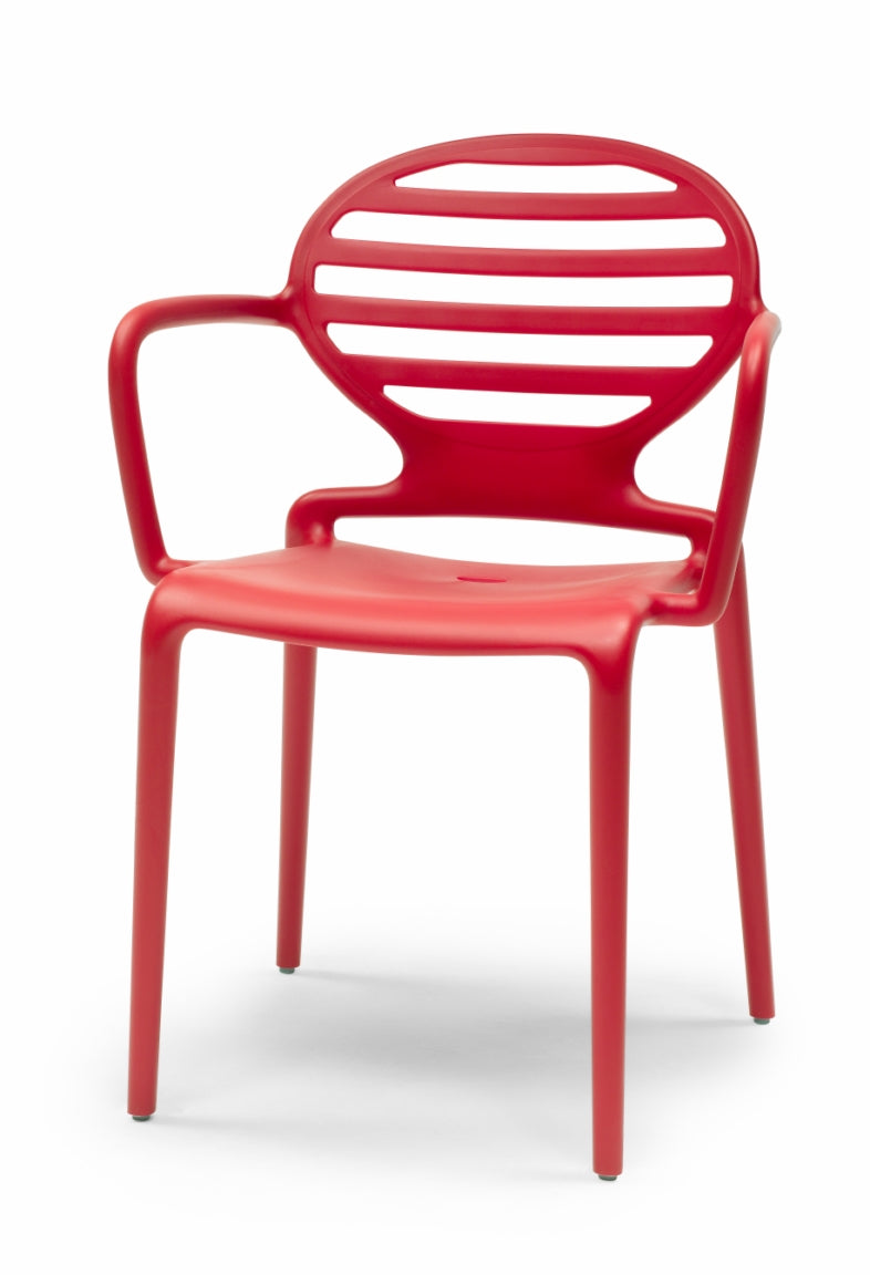 Gartenstuhl rot Kunststoff, Stuhl mit Armlehne rot