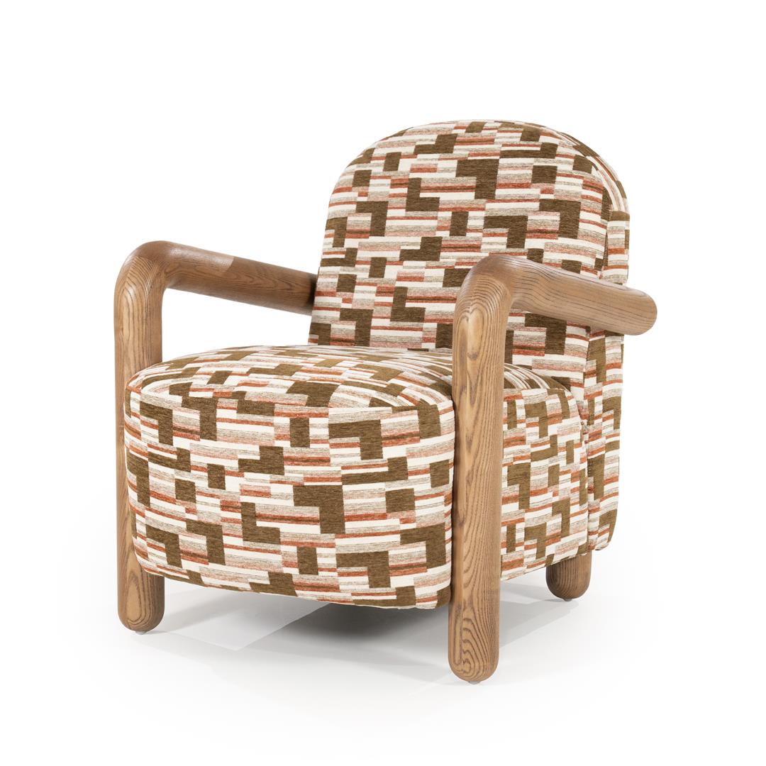 Sessel braun-taupe, moderner Sessel Holz-Armlehne
