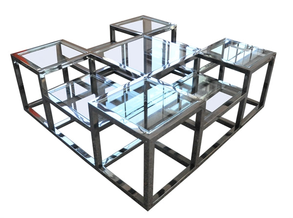 Couchtisch Silber-Glas,  Maße 120 x 120 cm