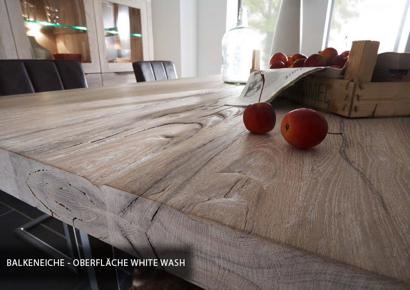 Esstisch massiv Eiche, Tisch Industriedesign Gestell aus Metall, Tisch Eiche massiv, Maße 280 x 100 cm