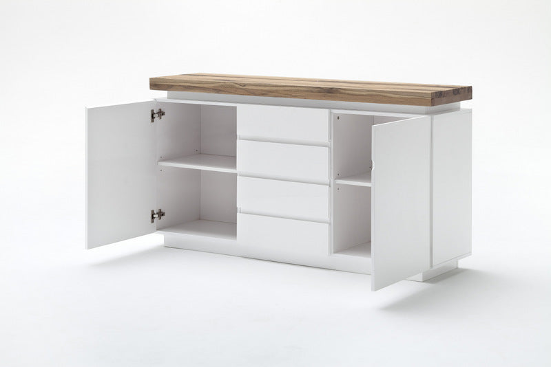 Sideboard Weiß matt lackiert mit eine massive Oberplatte, Breite150 cm