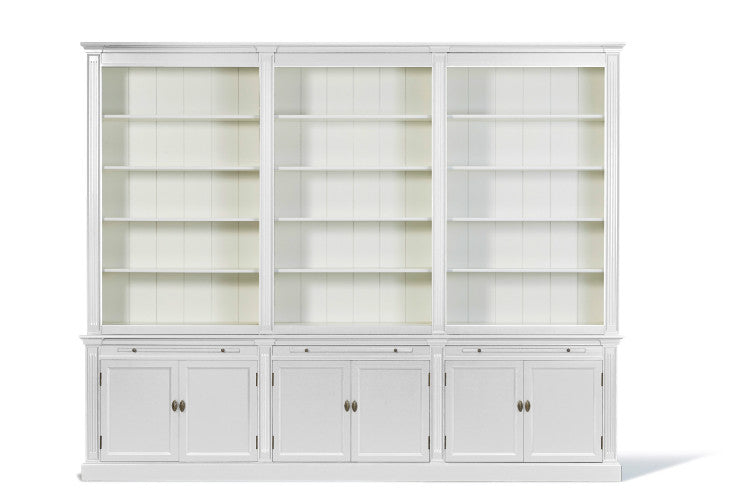 Bücherschrank grau Landhausstil, Schrank grau, Breite 300 cm