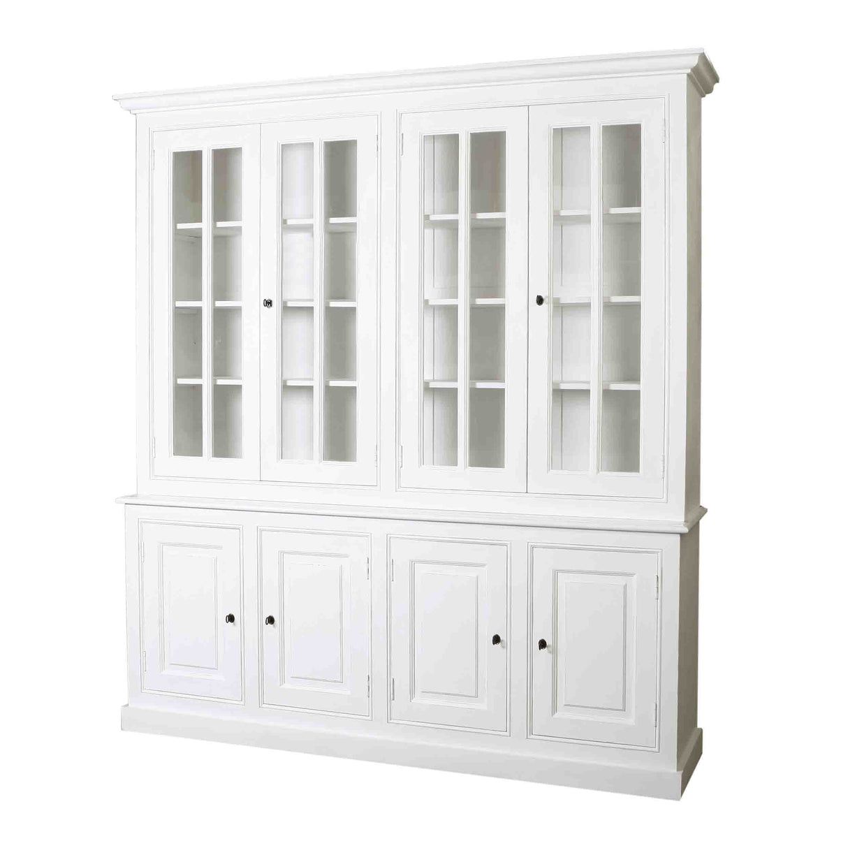 Vitrineschrank grau im Landhausstil, Geschirrschrank grau aus Massivholz, Vitrine grau, Breite 225 cm