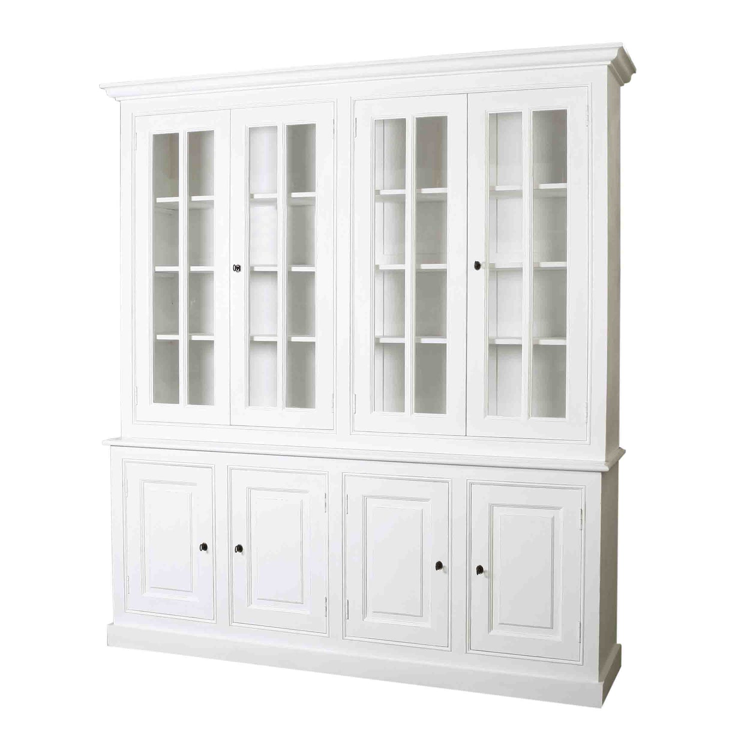 Vitrineschrank grau im Landhausstil, Geschirrschrank grau aus Massivholz, Vitrine grau, Breite 225 cm