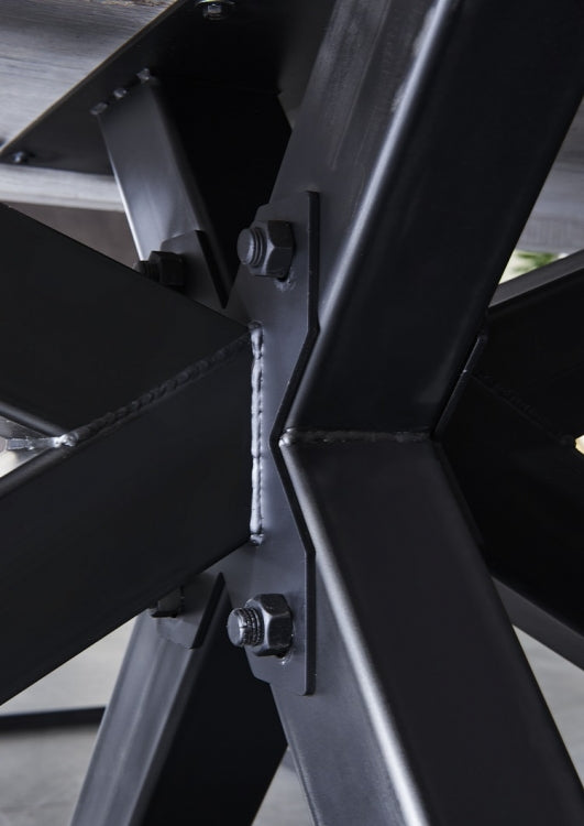 Esstisch Eiche Tischplatte, Industriedesign Tisch Massiv-Eiche Gestell Metall, Maße 300 x 100 cm