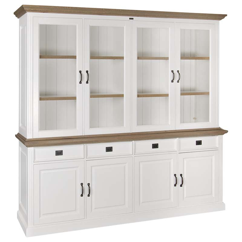 Vitrine weiß Landhaus, Vitrinenschrank weiß, Geschirrschrank weiß, Wohnzimmerschrank  Landhausstil, Breite 243 cm