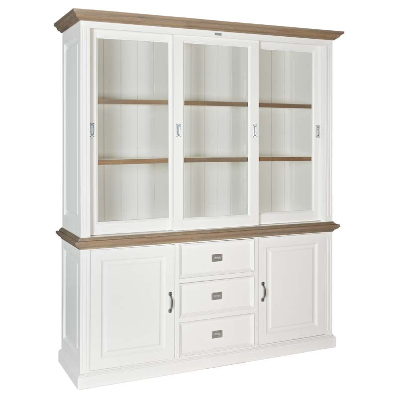 Vitrine weiß Landhaus, Vitrinenschrank weiß, Geschirrschrank weiß, Wohnzimmerschrank  Landhausstil, Breite 200 cm