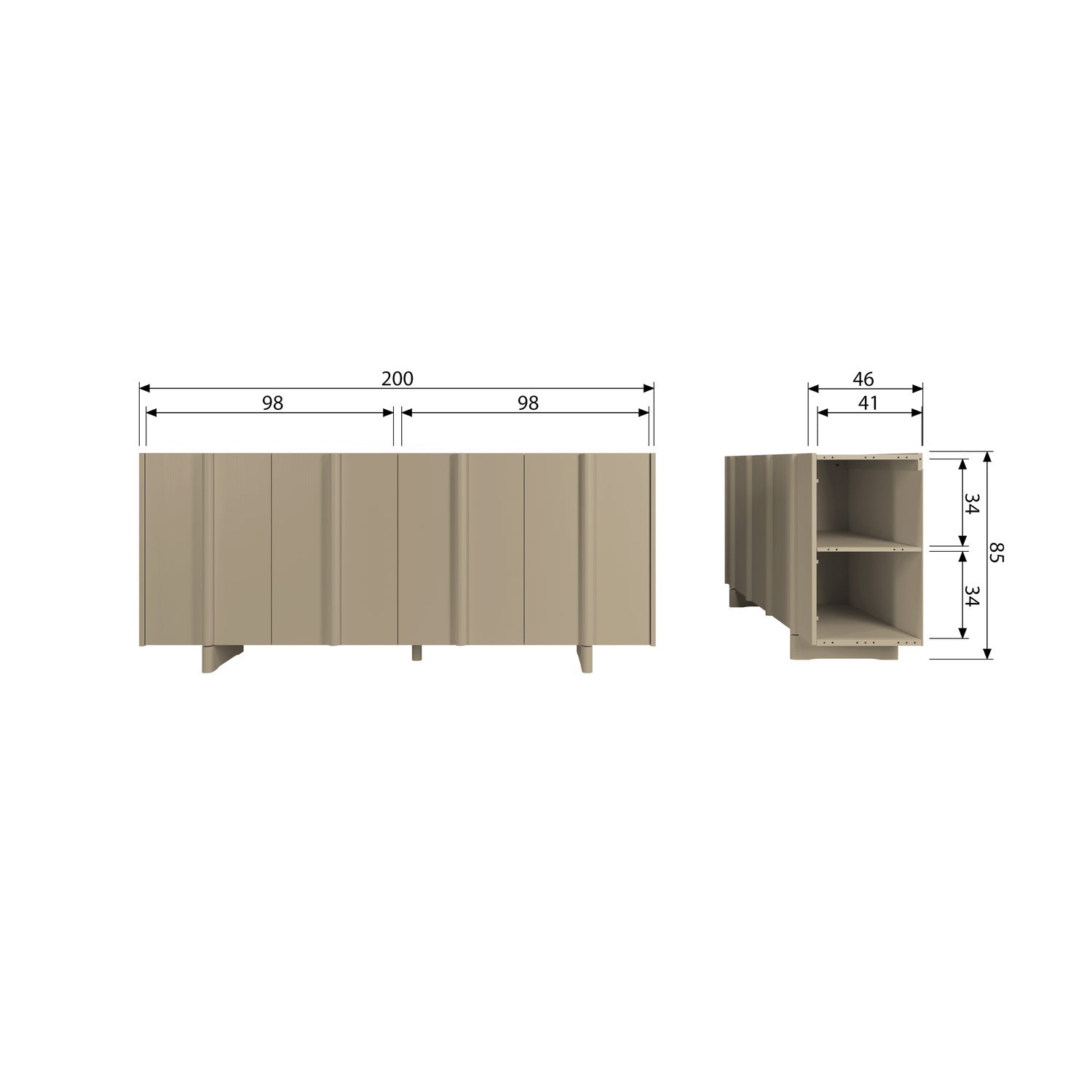 Sideboard Holz, Sideboard taupe-grau, Breite 200 cm