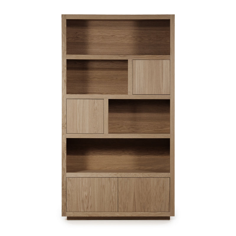 Bücherschrank Natur-braun Eiche furniert, Schrank braun mit zwei Türen, Wohnzimmerschrank braun Holz Eiche furniert, Breite 120 cm