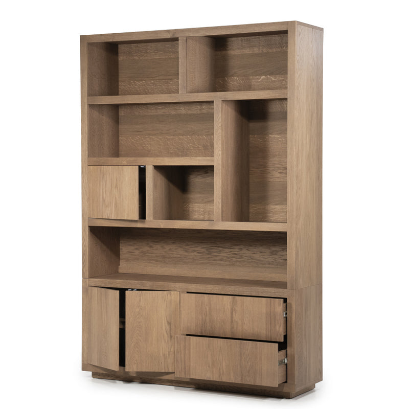 Bücherschrank Natur-braun Eiche furniert, Schrank braun mit zwei Türen, Wohnzimmerschrank braun Holz Eiche furniert, Breite 150 cm