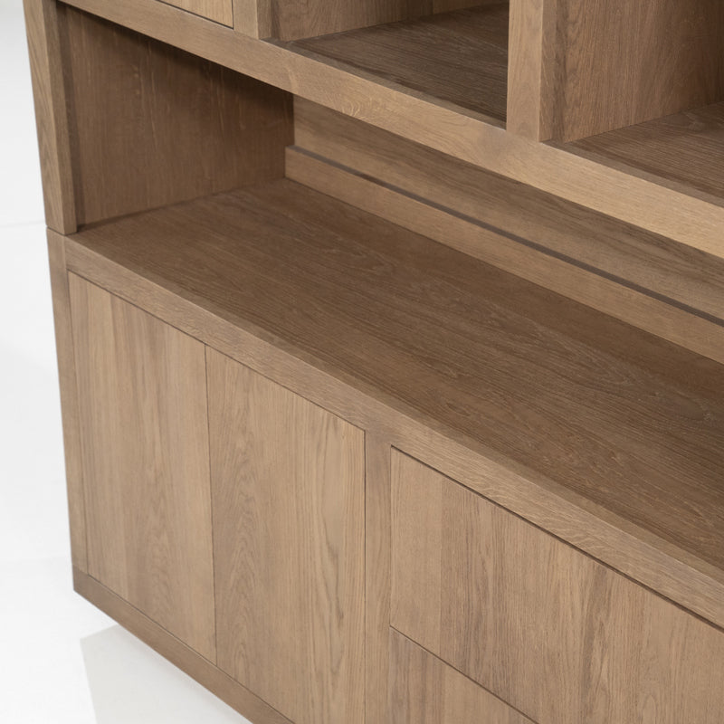 Bücherschrank Natur-braun Eiche furniert, Schrank braun mit zwei Türen, Wohnzimmerschrank braun Holz Eiche furniert, Breite 200 cm