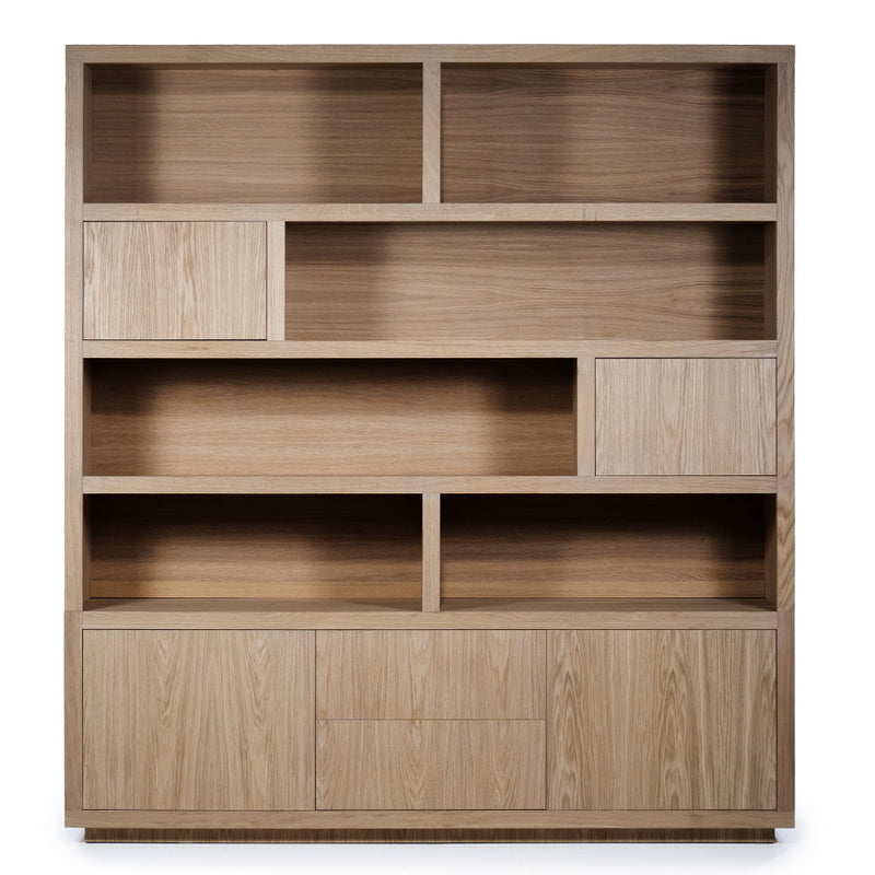 Bücherschrank Natur-braun Eiche furniert, Schrank braun mit zwei Türen, Wohnzimmerschrank braun Holz Eiche furniert, Breite 200 cm