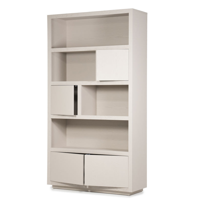 Wohnzimmerschrank beige-taupe Eiche furniert, Schrank taupe mit zwei Türen, Bücherregal taupe Holz Eiche furniert, Breite 120 cm