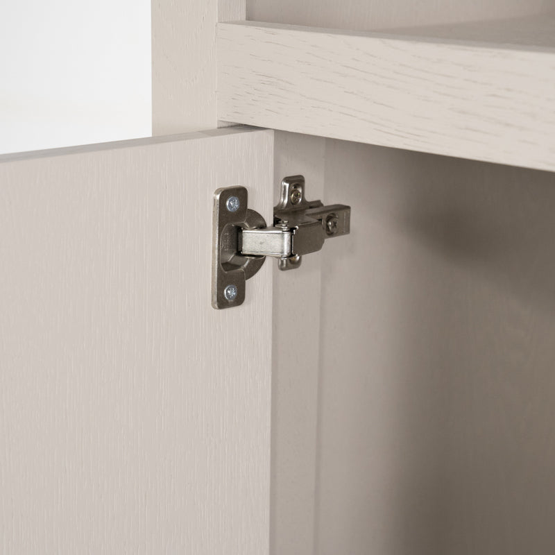 Wohnzimmerschrank beige-taupe Eiche furniert, Schrank taupe mit zwei Türen, Bücherregal taupe Holz Eiche furniert, Breite 120 cm