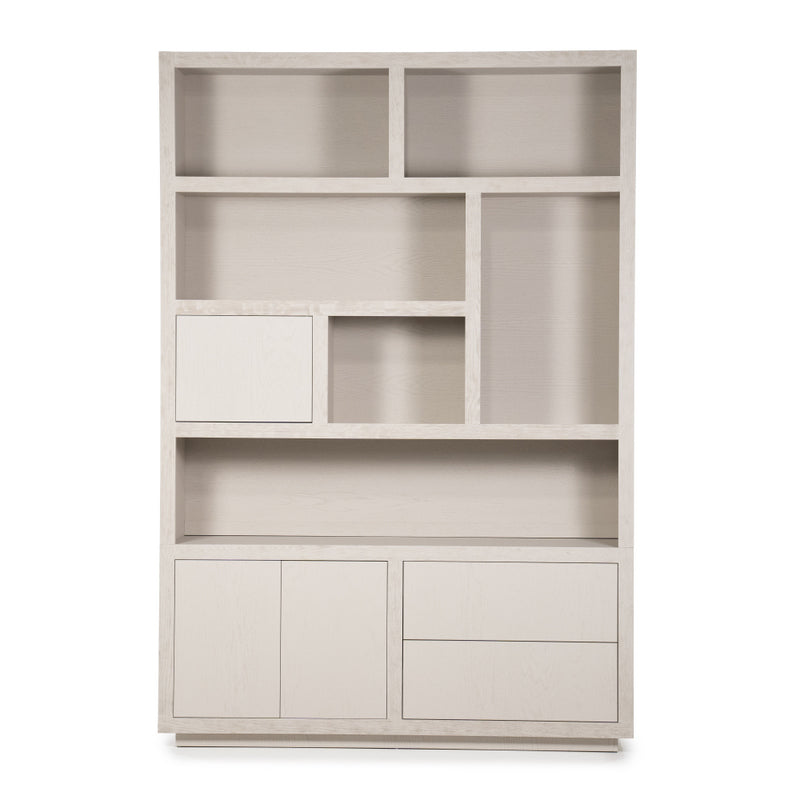 Wohnzimmerschrank beige-taupe Eiche furniert, Schrank taupe mit zwei Türen, Bücherregal taupe Holz Eiche furniert, Breite 150 cm