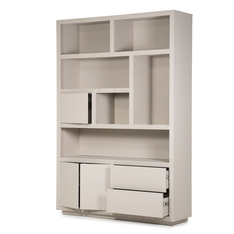 Wohnzimmerschrank beige-taupe Eiche furniert, Schrank taupe mit zwei Türen, Bücherregal taupe Holz Eiche furniert, Breite 150 cm