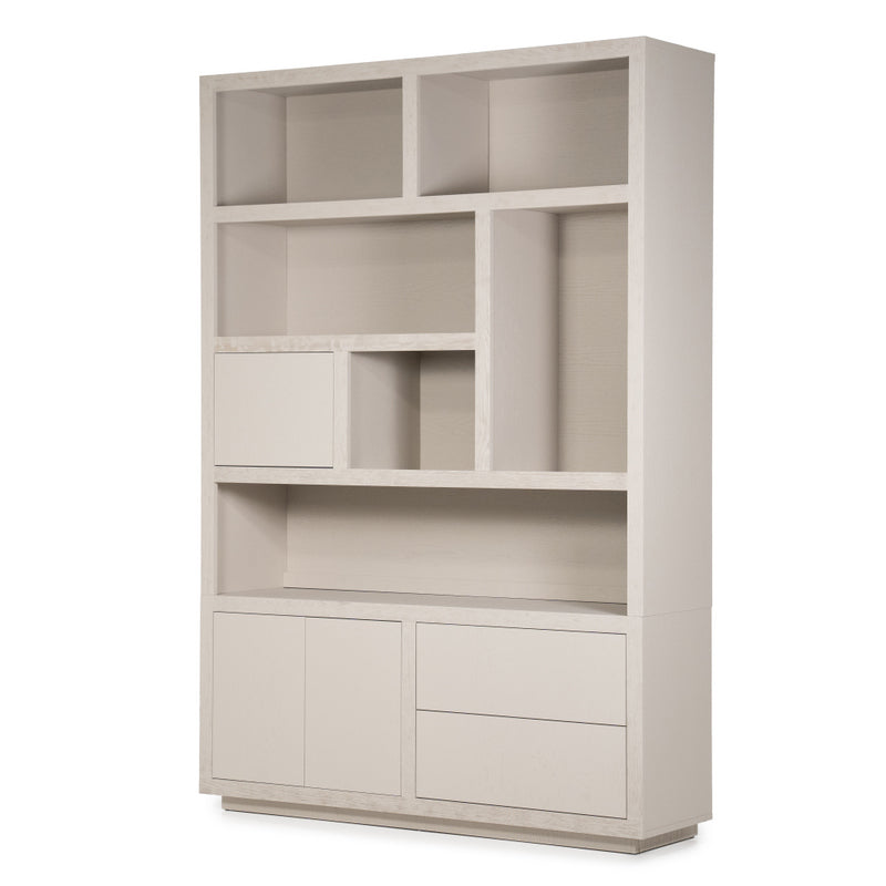 Wohnzimmerschrank beige-taupe Eiche furniert, Schrank taupe mit zwei Türen, Bücherregal taupe Holz Eiche furniert, Breite 150 cm