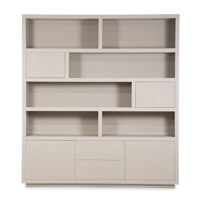 Wohnzimmerschrank beige-taupe Eiche furniert, Schrank taupe mit zwei Türen, Bücherregal taupe Holz Eiche furniert, Breite 200 cm
