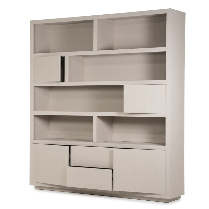 Wohnzimmerschrank beige-taupe Eiche furniert, Schrank taupe mit zwei Türen, Bücherregal taupe Holz Eiche furniert, Breite 200 cm