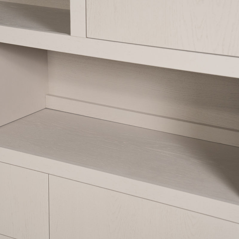 Wohnzimmerschrank beige-taupe Eiche furniert, Schrank taupe mit zwei Türen, Bücherregal taupe Holz Eiche furniert, Breite 200 cm