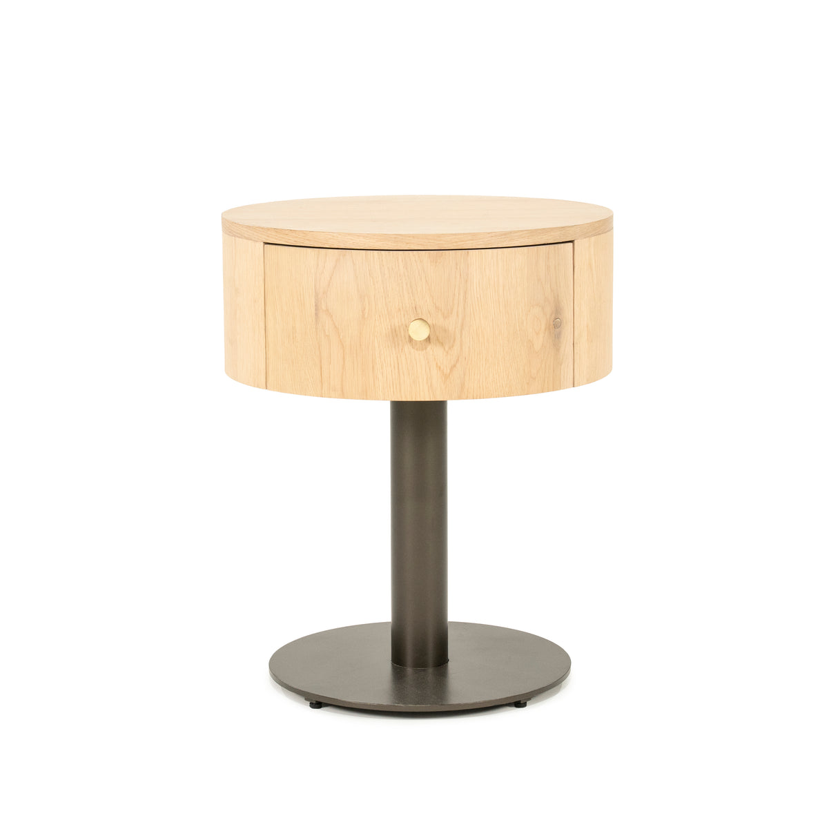 Nachttisch rund Natureiche-grau, runder Beistelltisch Naturholz, Durchmesser 50 cm