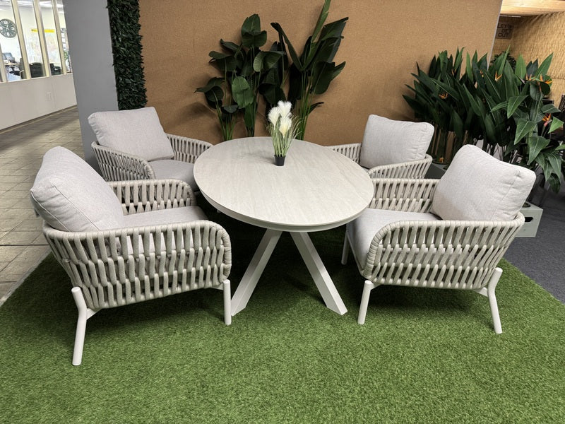 5 teiliges Set Gartentisch mit vier Gartensessel, Lounge-Gartentisch creme mit vier Sessel
