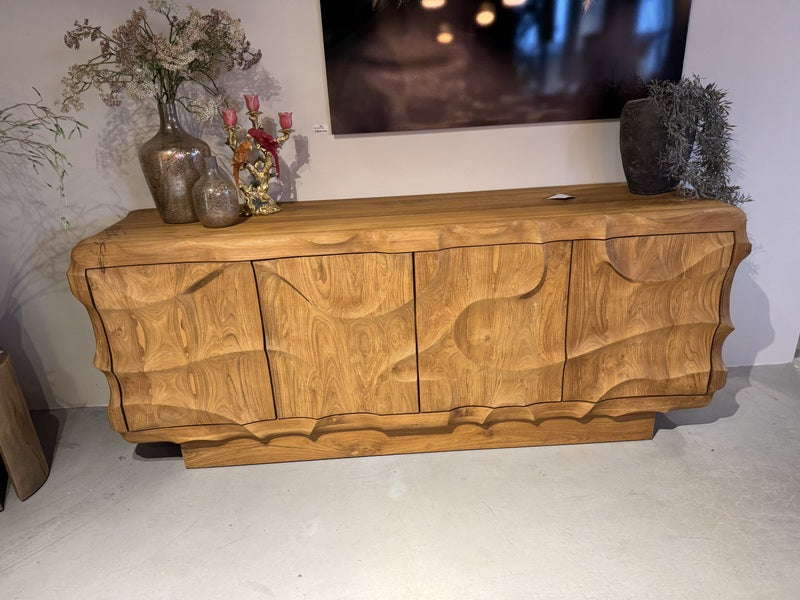 Highboard Wave Holz, Hochschrank Teak-Holz, Breite 180 cm