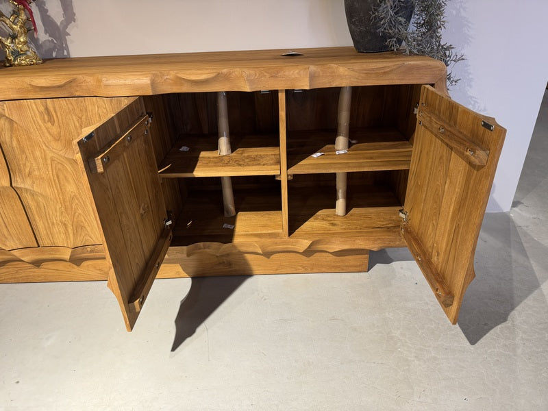 Sideboard schwarz Wave Holz, Anrichte Teak-Holz, Breite 200 cm
