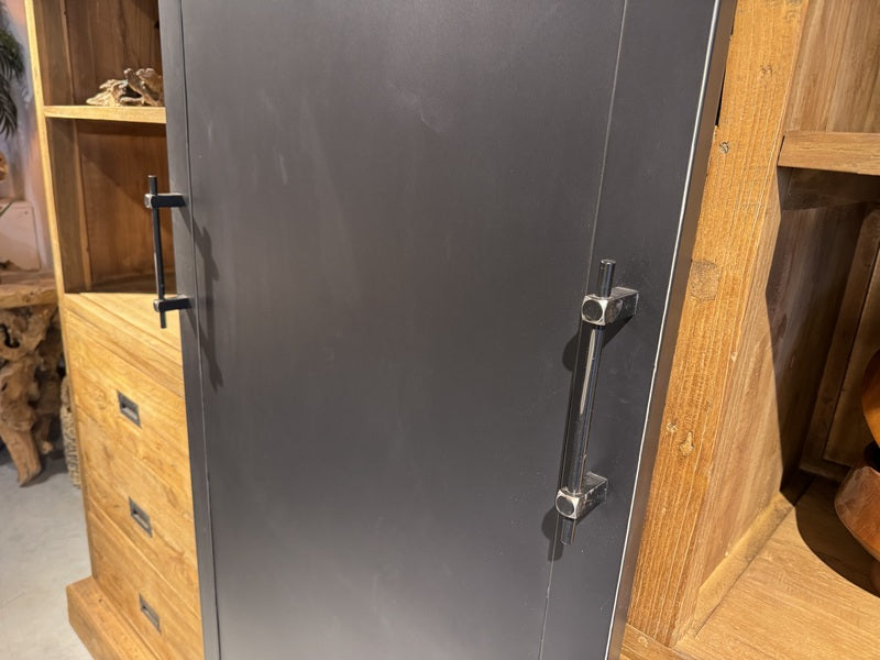 Wohnzimmerschrank braun-schwarz Holz, Schrank Metall Teak-Holz, Breite 210 cm