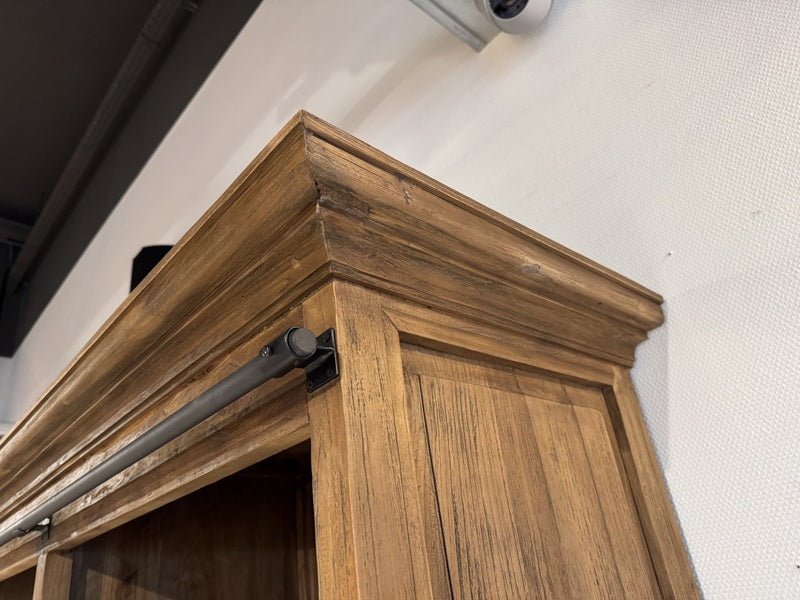 Wohnzimmerschrank braun-schwarz Holz, Schrank Metall Teak-Holz, Breite 210 cm
