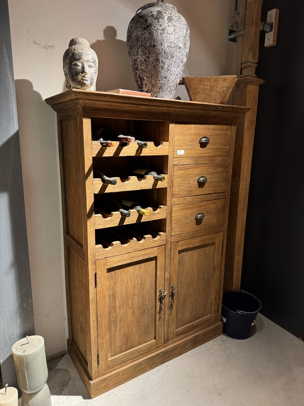 Weinschrank Holz, Highboard Teak-Holz, Höhe 150 cm