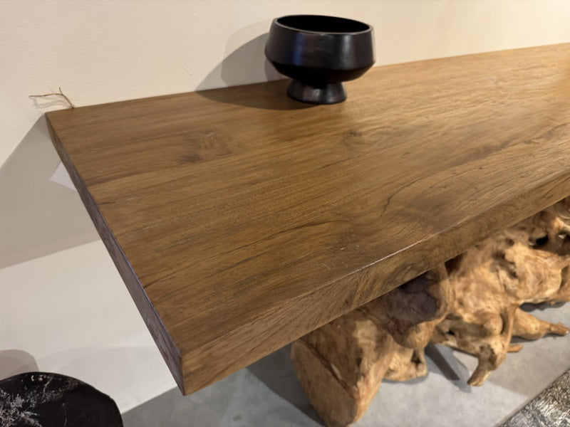 Konsole Wurzelholz Teak rustikal, Wandtisch Unikat Holz Teak, Breite 210 cm