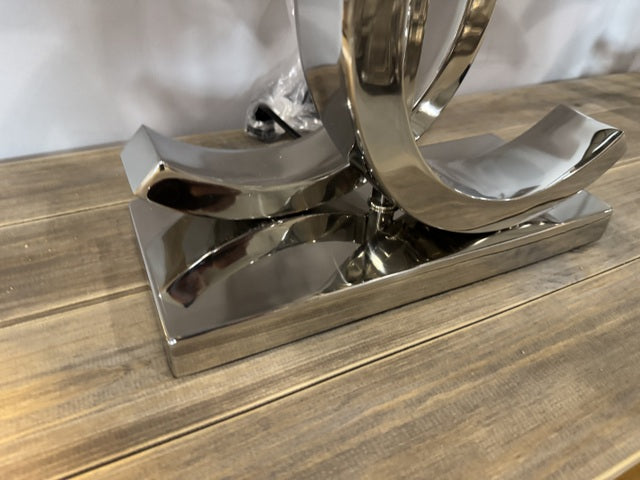 Tischlampe Silber, Tischleuchte Silber-schwarz, Tischlampe mit Lampenschirm oval, Höhe 56 cm