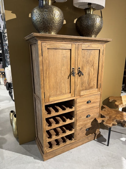 Weinschrank braun Teak, Schrank Teak, Breite 100 cm