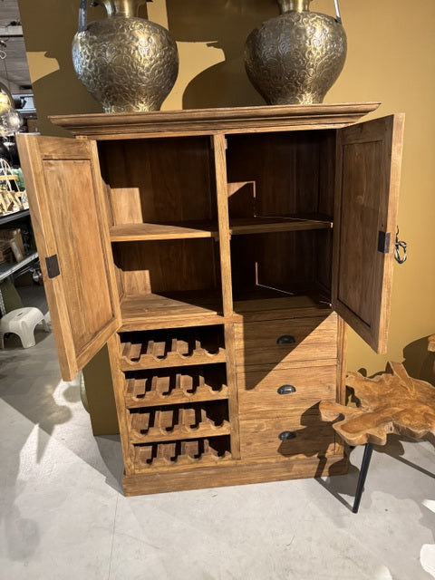 Weinschrank braun Teak, Schrank Teak, Breite 100 cm