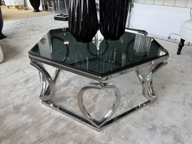 Couchtisch Silber, Couchtisch Glas-Metall, Durchmesser 100 cm