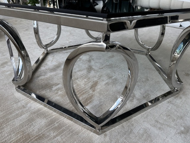 Couchtisch Silber, Couchtisch Glas-Metall, Durchmesser 100 cm