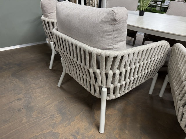 7 teiliges Set, Gartentisch beige-weiß mit 6 Gartensessel beige-taupe