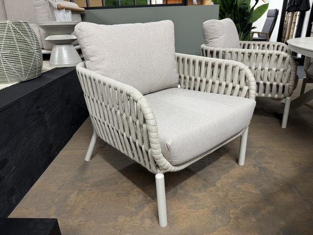 7 teiliges Set, Gartentisch beige-weiß mit 6 Gartensessel beige-taupe