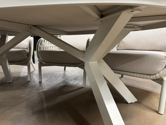 7 teiliges Set, Gartentisch beige-weiß mit 6 Gartensessel beige-taupe