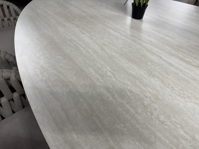 7 teiliges Set, Gartentisch beige-weiß mit 6 Gartensessel beige-taupe