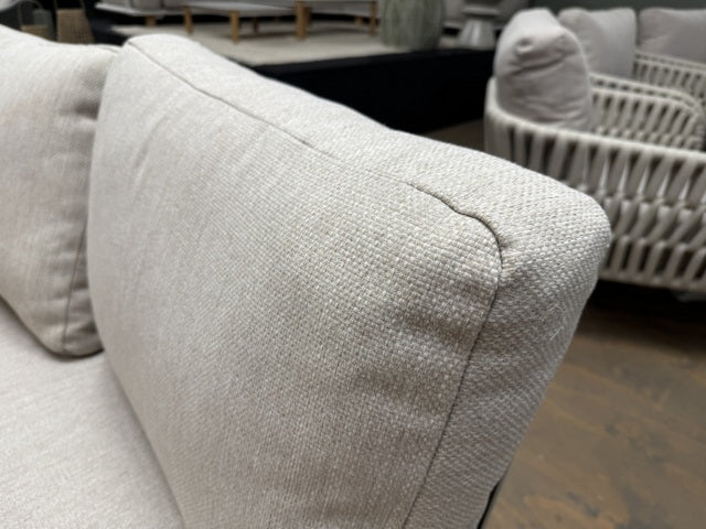 Lounge weiß, Lounge Set zwei Gartensofas, ein Gartencouchtisch, ein Beistelltisch weiß-braun