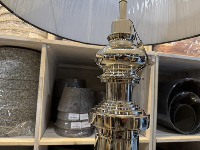 Stehlampe Silber, Stehleuchte mit schwarzem Lampenschirm,  Höhe 134 cm