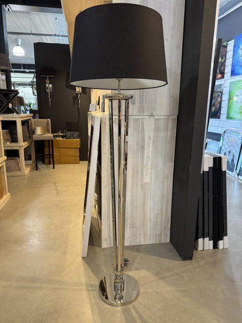 Stehlampe Silber, Stehleuchte mit Lampenschirm schwarz,  Höhe 160 cm