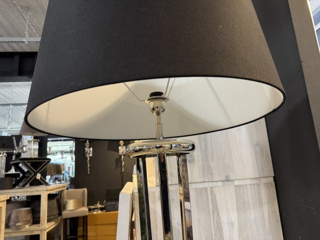 Stehlampe Silber, Stehleuchte mit Lampenschirm schwarz,  Höhe 160 cm