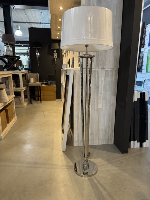 Stehlampe Silber, Stehleuchte mit Lampenschirm weiß,  Höhe 160 cm