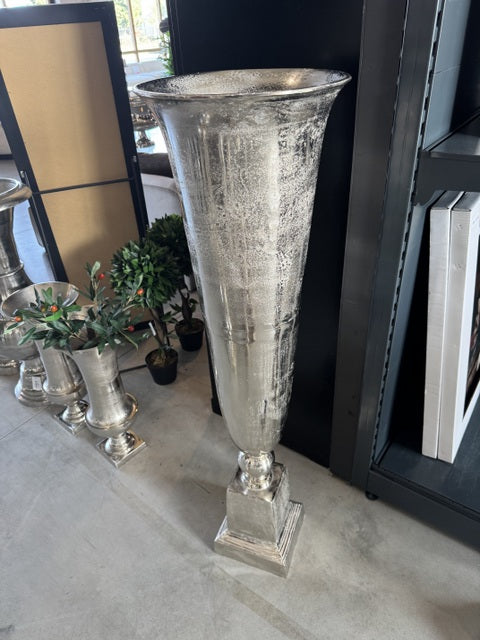 Bodenvase Silber Metall, Vase Aluminium, Höhe 140 cm